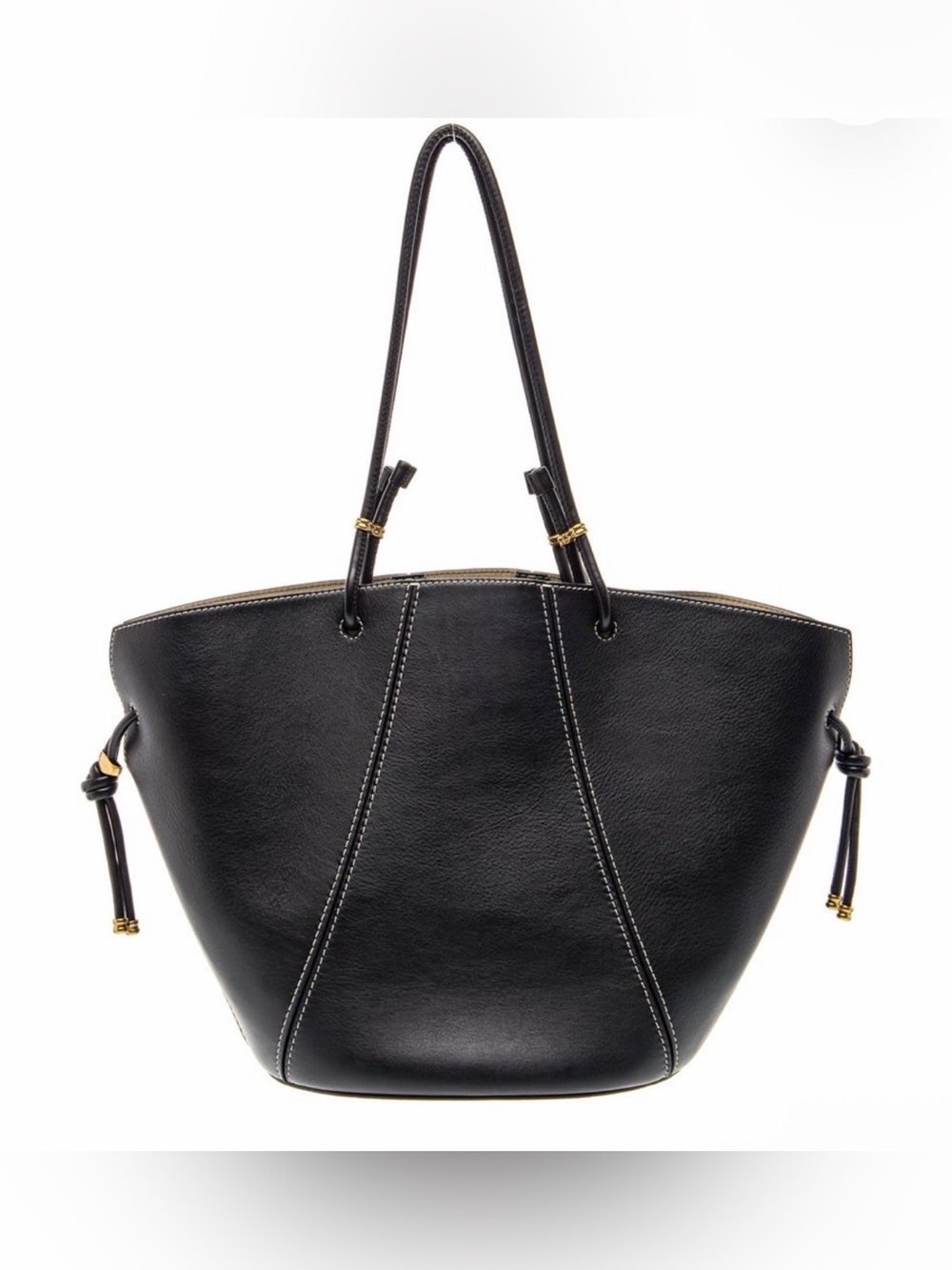 Tory Burch Black Leather Tote with Contrast Stitching